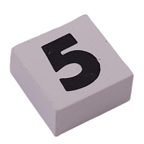 Lego Modulex Tile 2 x 2 with Black '5' Print, Internal Supports / Modulex White