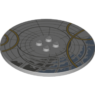 Lego Plate Special Round 8 x 8 with 2 x 2 Center Studs with Dark Bluish Grey/Yellow Circles, Lines, Medium Azure Spots Print