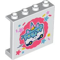 Lego Panel 1 x 4 x 3 with White/Medium Blue Unicorn Cake on Wheels on Coral Background Print / White