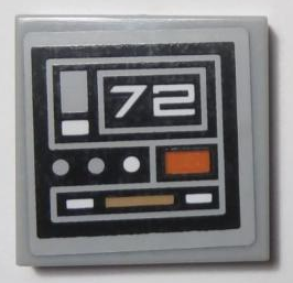 Lego Tile 2 x 2 with SW Control Panel with Number 72, Dark Orange, Dark Tan, Light Bluish Gray and White Dots and Rectangles Pattern Model Left Side (Sticker) - Set 75059