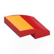 Lego Brick Curved 2 x 2 x 2/3 with Bright Light Orange Rectangle Print / Red