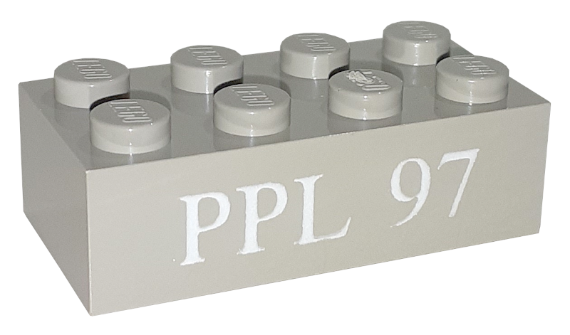 Lego Brick 2 x 4 with White 'PPL 97' Pattern