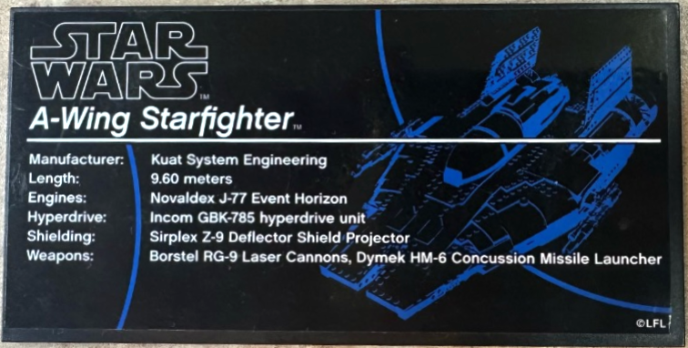 Lego Tile 8 x 16 with Bottom Tubes, Textured Surface with Star Wars A-Wing Starfighter Pattern (Sticker) - Set 75275 / Black