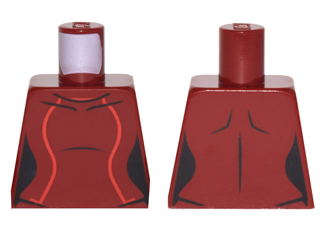 Lego Torso Female Outline, Black Neckline and Collarbones, 2 Red Stripes Pattern / Dark Red