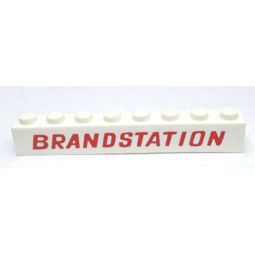 Lego Brick 1 x 8 with 'BRANDSTATION' Red Print / White