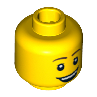 Lego Minifig Head Chicken Suit Guy, Brown Eyebrows, Eyelashes, Open Lopsided Smile and Teeth Print / Yellow