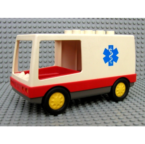 Lego Duplo Van / Ambulance, with Red Base and EMT Star of Life Print / White