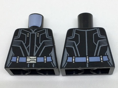 Lego Torso Female Outline Jacket with Dark Bluish Gray Trim and Sand Blue Belt Pattern / Black