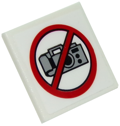 Lego Road Sign 2 x 2 Square with Open O Clip with No Cameras Pattern (Sticker) - Set 10261 / White