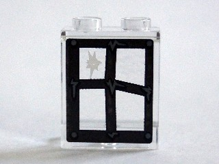 Lego Panel 1 x 2 x 2 with Side Supports - Hollow Studs with Black Window Frame Bent with Hole in Top Left Pane Pattern Model Right Side (Sticker) - Set 75904