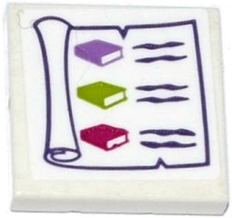 Lego Tile 2 x 2 with Scroll with 3 Books Pattern (Sticker) - Set 41176 / White