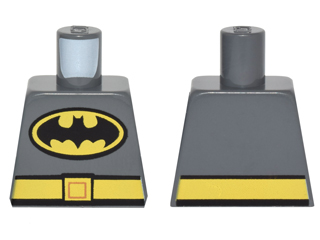 Lego Torso Batman Logo in Yellow Oval with Yellow Belt Front and Back Pattern / Dark Bluish Gray