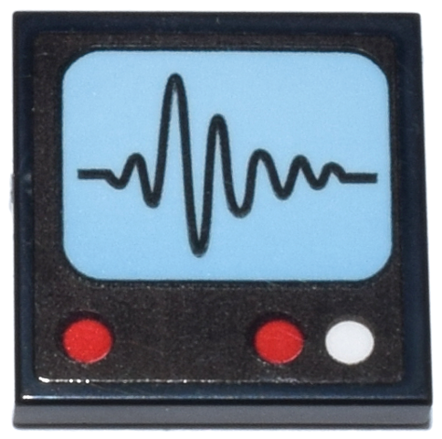 Lego Tile 2 x 2 with Bright Light Blue Screen, Radio Wave, Red and White Buttons Pattern (Sticker) - Set 910040