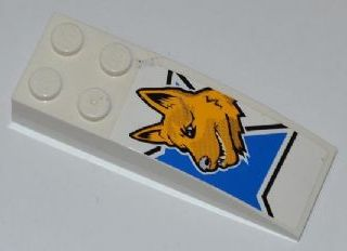 Lego Slope, Curved 6 x 2 with Half Blue Star and Dog Head Pattern Model Left (Sticker) - Set 7970 / White