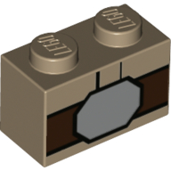 Lego Brick 1 x 2 with Brown Belt, Grey Belt Buckle Print