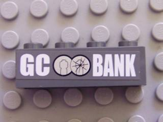 Lego Brick 1 x 4 with 'GC BANK' and GC Bank Logo Pattern (Sticker) - Set 7781