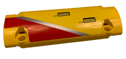 Lego Technic, Panel Curved 11 x 3 with Silver Stripe, Red Marking, Handles and 'STEP' Pattern Model Right Side (Sticker) - Set 9396 / Yellow