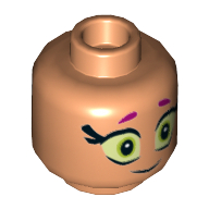 Lego Minifig Head Starfire, Magenta Eyebrows, Large Eyes, Smile / Scared Print