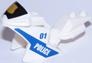 Lego Motorcycle Fairing, Racing (Sport) Bike with Black Windshield with Gold Badge with '01' and 'POLICE' Pattern on Both Sides (Stickers) - Set 60137