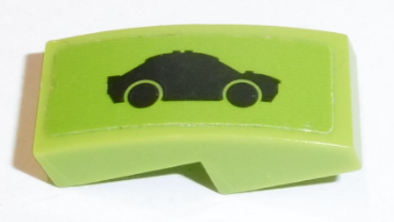 Lego Slope, Curved 2 x 1 x 2/3 with Car Pattern (Sticker) - Set 60132 / Lime