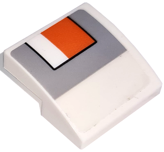 Lego Slope, Curved 2 x 2 x 2/3 with Headlight and Blinker Light, Orange Rectangle with Black Outline on Light Bluish Gray Background Pattern Model Left Side (Sticker) - Set 76908 / White