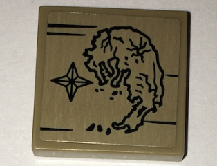 Lego Tile 2 x 2 with Black Dragon Shaped Island Map and Compass Rose Pattern (Sticker) - Set 70594