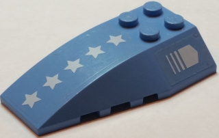 Lego Wedge 6 x 4 Triple Curved with 5 White Stars and Fading Arrow Pattern Model Right Side (Stickers) - Set 7709 / Medium Blue