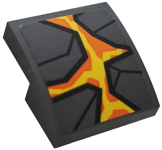 Lego Slope, Curved 2 x 2 x 2/3 with Dark Bluish Gray Rock, Orange and Yellow Lava Pattern (Sticker) - Set 76128