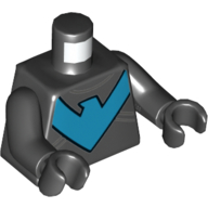 Lego Torso Bodysuit, Blue 'V' Logo Falcon/Eagle Print (Nightwing), Black Arms and Hands / Black