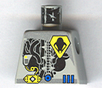 Lego Torso Space UFO Pentagonal Yellow Logo and 3 Blue Bars Pattern / Light Gray