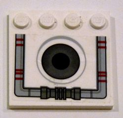 Lego Tile, Modified 4 x 4 with Studs on Edge with Black and Dark Bluish Gray Hole and Light Gray Piping Pattern (Sticker) - Set 10195