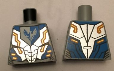 Lego Torso Nexo Knights Armor with Orange and Gold Circuitry and Emblem with Blue Falcon Pattern / Light Bluish Gray