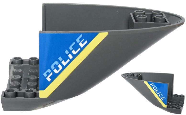 Lego Aircraft Fuselage Aft Section Curved Bottom 6 x 10 with 'POLICE' and Bright Light Yellow Stripe Pattern on Both Sides (Stickers) - Set 60243