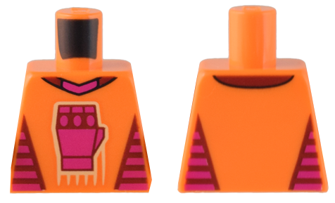 Lego Torso T-Shirt with Magenta Fist, Collar, and Side Panels Pattern / Orange