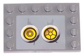 Lego Tile, Modified 4 x 6 with Studs on Edges with 2 Yellow Circles with Bionicle Code Pattern 8 (Sticker) - Set 8759