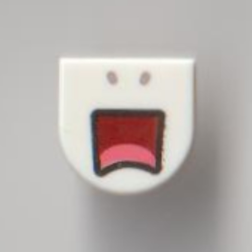 Lego Tile Round 1 x 1 Half Circle with Scared Face, Open Mouth Print / White