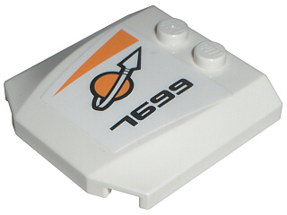 Lego Wedge 4 x 4 x 2/3 Triple Curved with Modified Classic Space Logo and '7699' Pattern Model Left (Sticker) - Set 7699 / White