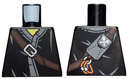 Lego Torso Ninjago Robe with Brown Belt, Silver Buckle, Cutlery Pouch, Carabiners and Dark Bluish Gray Fabric Creases Pattern / Black
