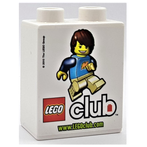 Lego Duplo Brick 1 x 2 x 2 with LEGO Club Logo and 'www.LEGOclub.com' Print (2010) / White