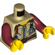 Lego Torso Ballistic Vest with Harness and Carabiner Print, Dark Red Arms, Yellow Hands / Tan