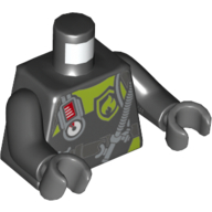 Lego Torso Wetsuit, Scuba Diver, Fire Badge, Gauge, Hose, Utility Belt Print, Black Arms, Dark Bluish Gray Hands