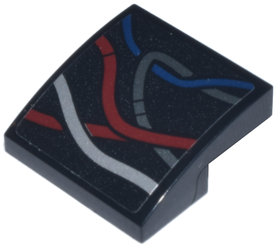 Lego Slope, Curved 2 x 2 x 2/3 with Dark Red, Dark Blue, Silver, and Dark Silver Rear Wires Pattern Model Right Side (Sticker) - Set 75398