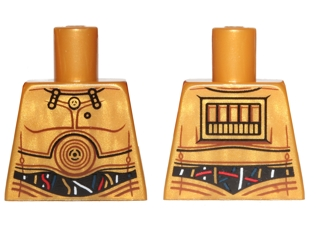 Lego Torso SW C-3PO with Dark Blue, Red and White Wires Pattern / Pearl Gold