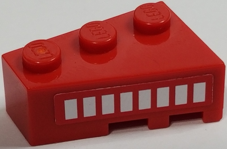 Lego Wedge 3 x 2 Left with 8 White Stripes on Red Background Pattern (Sticker) - Set 2556 / Red