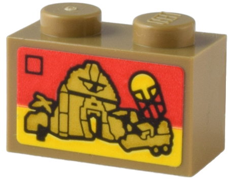 Lego Brick 1 x 2 with LEGO Adventurers Set 5988 Pharaoh's Forbidden Ruins Box Art Pattern (Sticker) - Set 80036 / Dark Tan