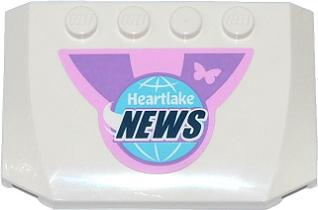 Lego Wedge 4 x 6 x 2/3 Triple Curved with Pink Butterfly and Globe with 'Heartlake NEWS' Pattern (Sticker) - Set 41056 / White