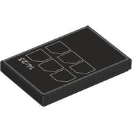 Lego Tile 2 x 3 with Silver Border, White '14:23', Cut Squares Print / Black