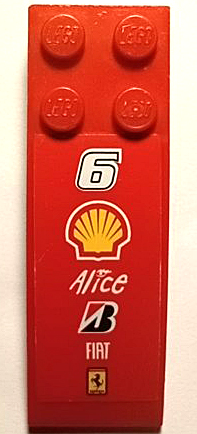 Lego Slope, Curved 6 x 2 with Number 6, Shell, Alice, Bridgestone, Fiat, and Ferrari Logos Pattern (Sticker) - Set 8144-2 / Red