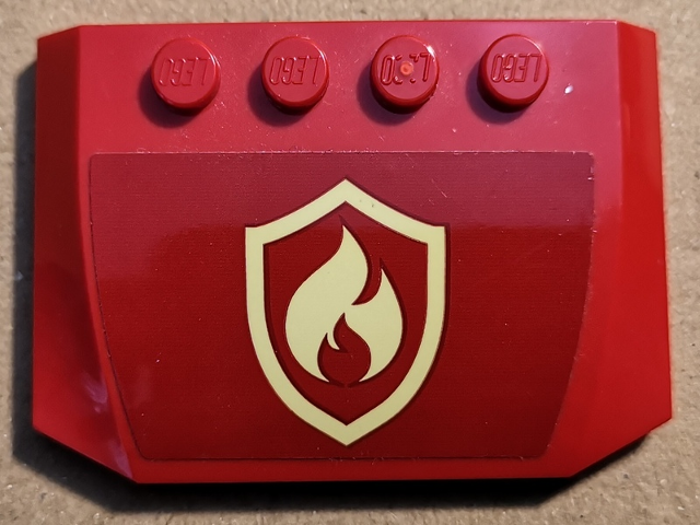 Lego Wedge 4 x 6 x 2/3 Triple Curved with Bright Light Yellow and Red Fire Logo Badge Pattern (Sticker) - Set 60231