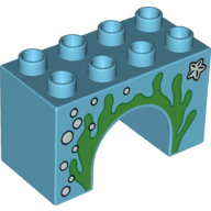 Lego Duplo Brick 2 x 4 x 2 Arch with Seaweed, Starfish, and Bubbles Print / Medium Azure